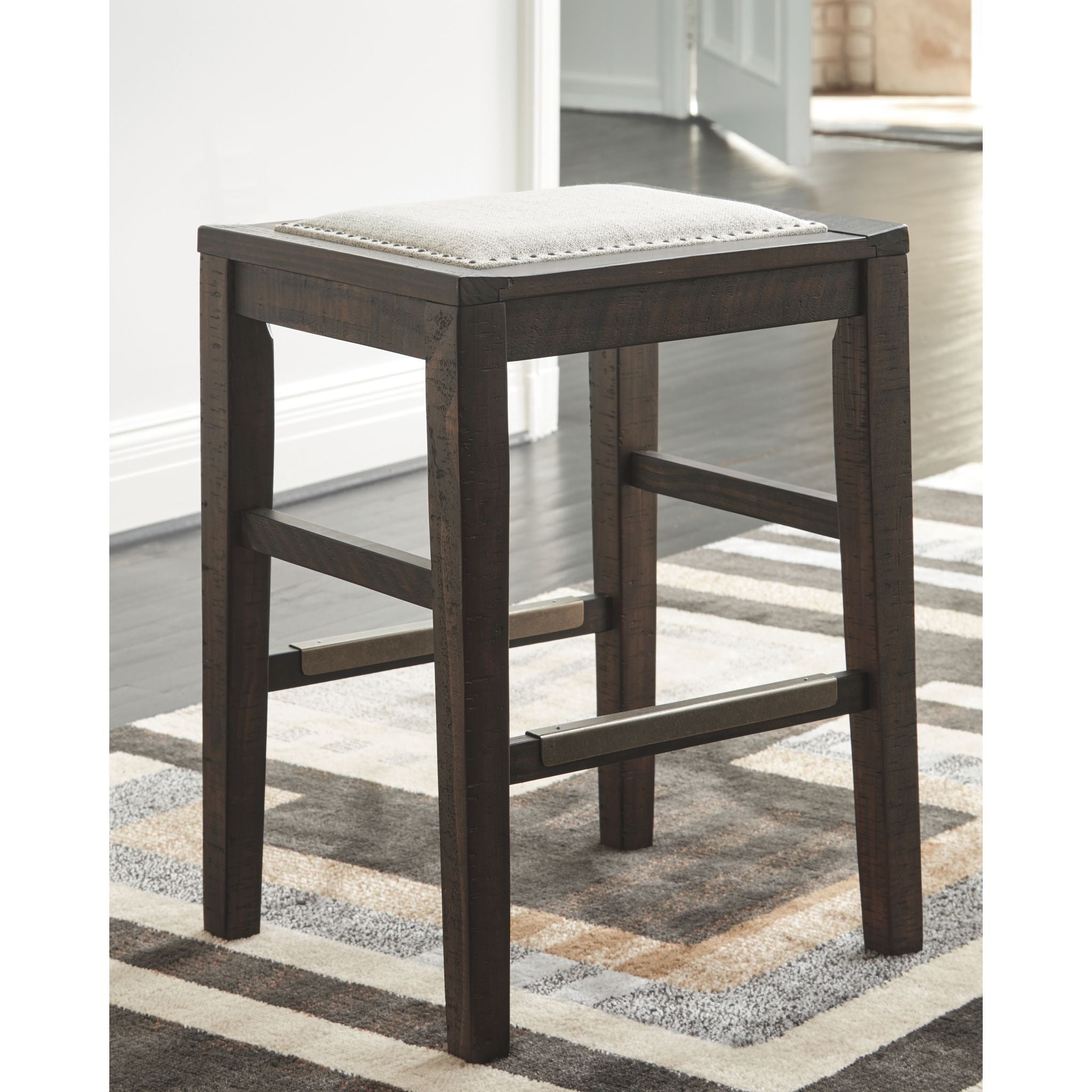Artisan Counter Height Stool - Dark Brown Wooden Bar Stool with Backrest (D498-024) - Perfect for Kitchen Islands, Breakfast Bars & Home Decor