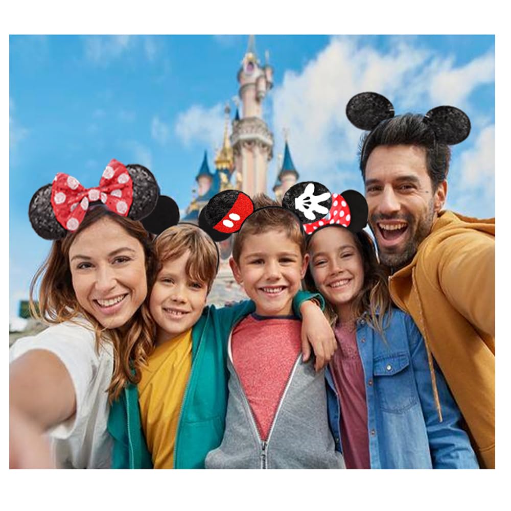 2 Pcs Sparkling Mouse Ears Sequin Headbands for Kids, Girls, Boys & Women - Disney Princess Costume Accessories for Birthday, Christmas, Cosplay Parties & Theme Park Visits (Palm x2)