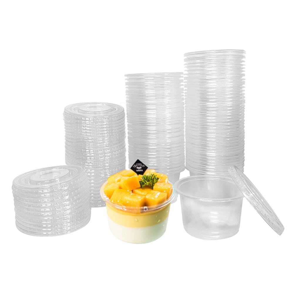 100 Pcs 8oz Disposable Plastic Cups with Lids - Clear Snack Bowls for Ice Cream, Desserts, Takeout Food | Perfect for Parties, Picnics, Cafes & Home Use