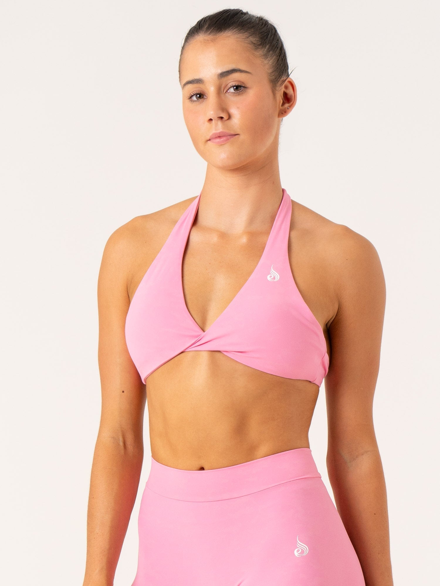 NKD Stonewash Halter Sports Bra for Women - Pink Stonewash - High Support Workout Top for Yoga, Running & Gym