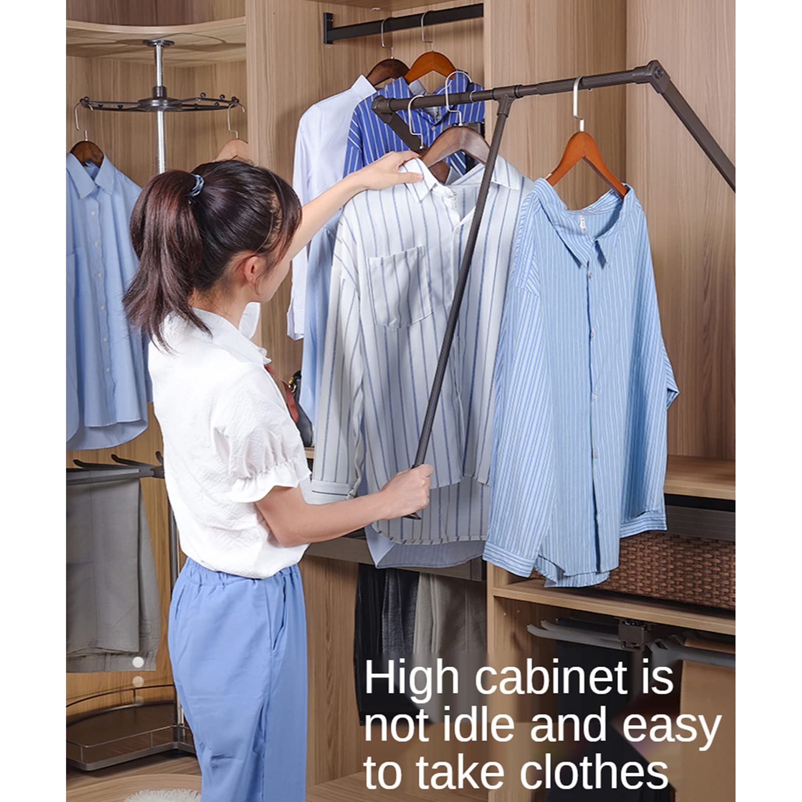Adjustable Pull Down Closet Rod - Extendable 600-830cm Wardrobe Hanging Bar for Space Saving Storage (Black) | Perfect for Small Closets, Apartments & RV Organization