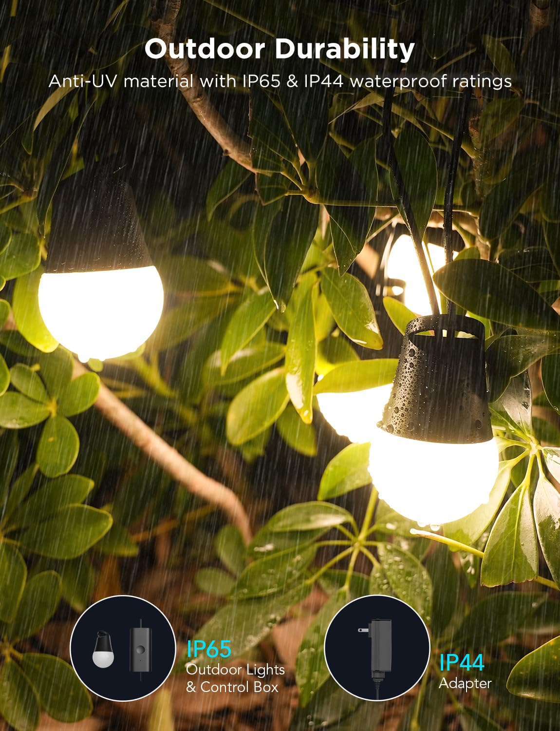 Govee 144ft Smart Outdoor String Lights with Dimmable Warm White LED Bulbs - 47 Scene Modes, IP65 Waterproof, Alexa & App Control - Perfect for Patio, Backyard, Balcony, Garden & Outdoor Parties