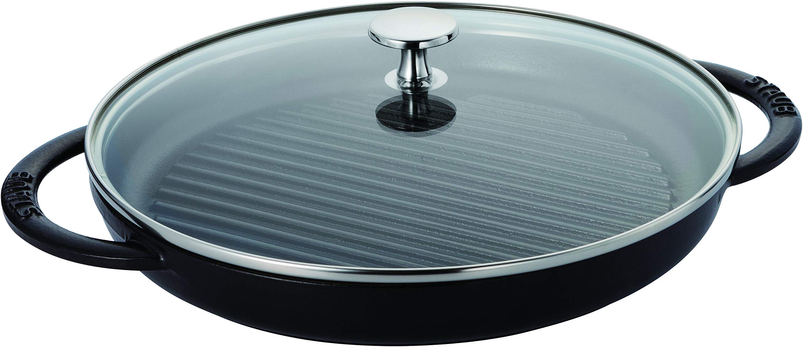 Staub Pure Grill & Frying Pan - 10.2 Inch Black Cast Iron Enamel Cookware - Induction Compatible - Steam & Grill Function - Authentic Japanese Design - Perfect for BBQ, Steak, Seafood & Healthy Cooking