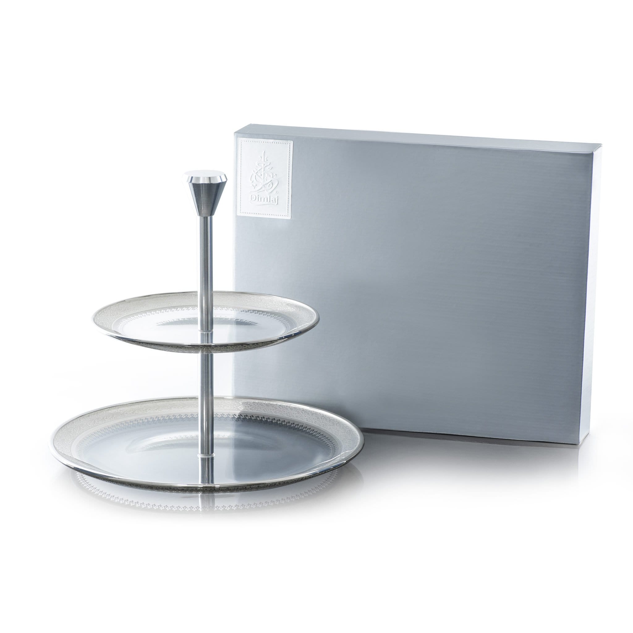 Dimlaj Cordoba 2 Tiered Serving Tray in Platinum Finish - Elegant Display Stand for Kitchen Counter, Dining Table, or Coffee Table Decor