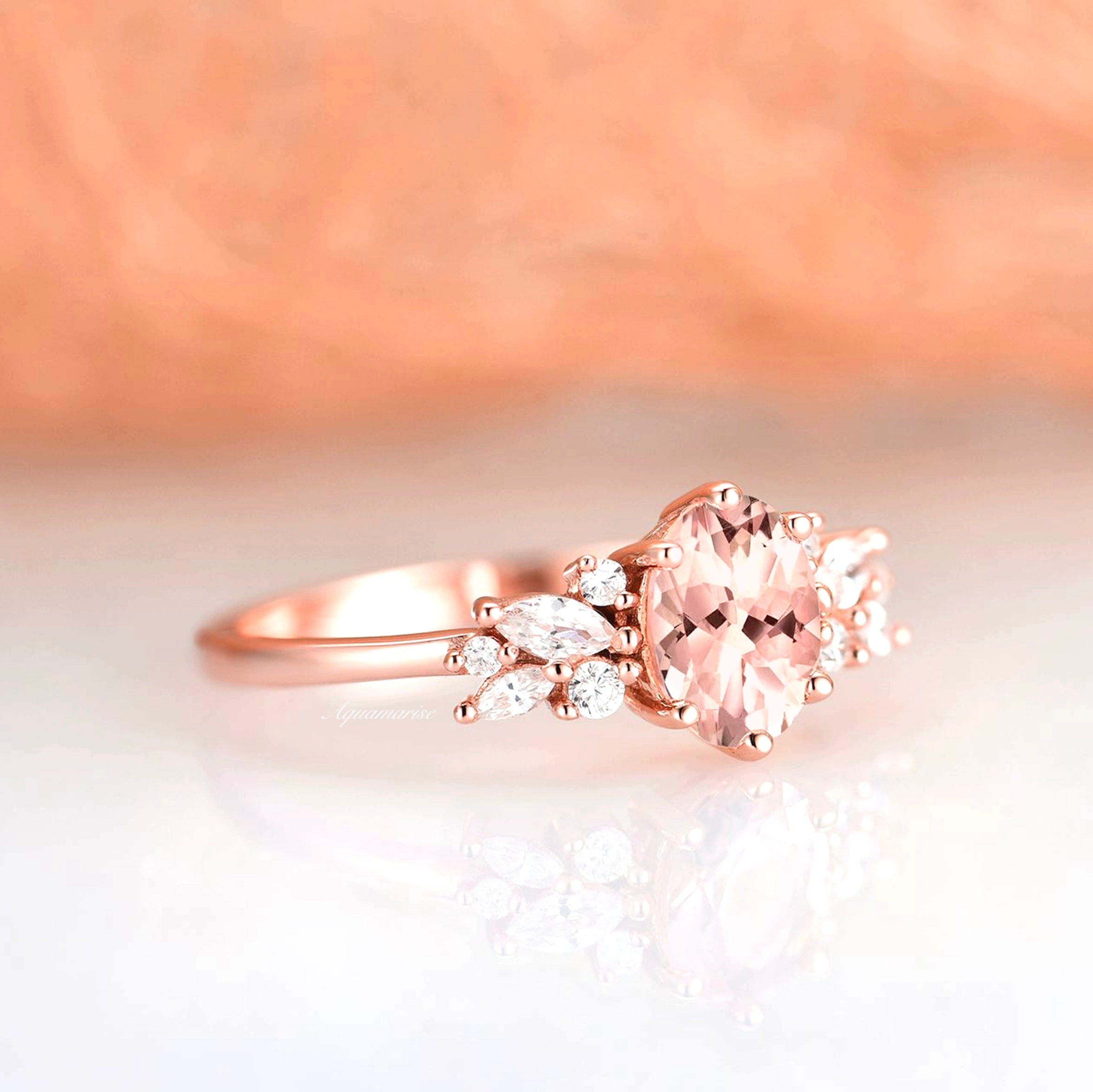 14K Rose Gold Vermeil Morganite Ring for Women - Elegant Engagement, Wedding, Anniversary & Gift Jewelry - Perfect for Romantic Occasions & Special Moments