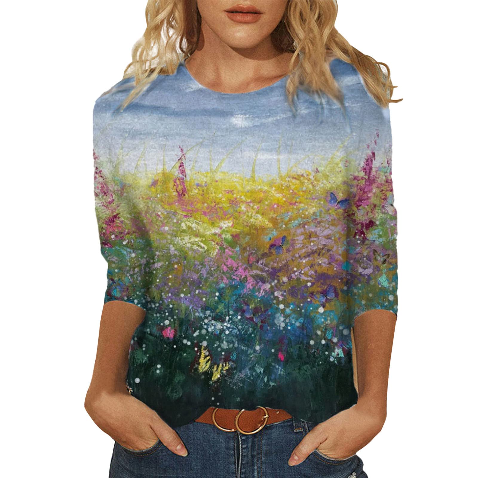Trendy Floral Print Crewneck Sweatshirt for Women - Soft Long Sleeve Pullover, Relaxed Fit Casual Top | Perfect for Fall Outfits, Weekend Wear & Layering with Jeans