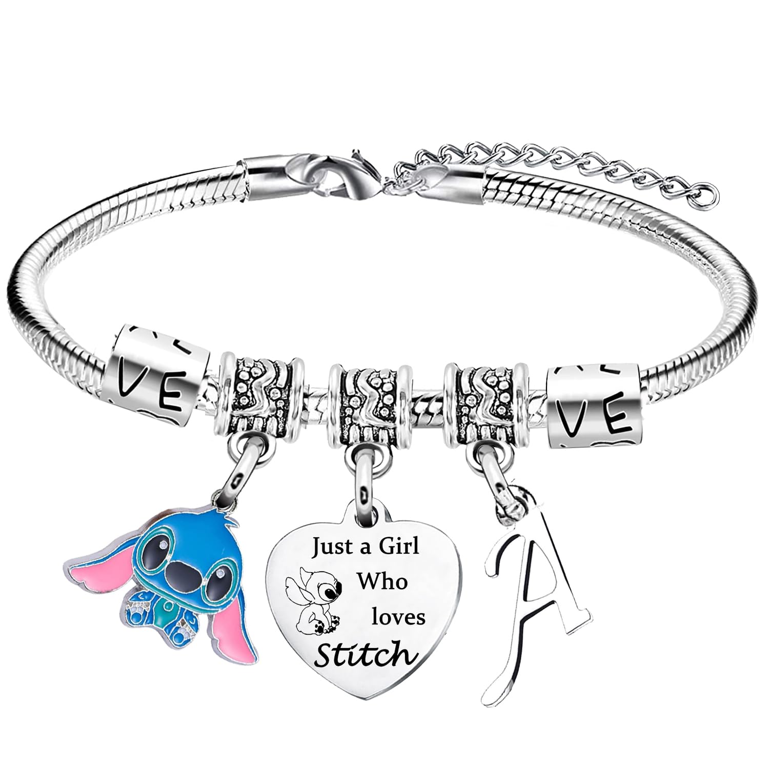Personalized Initial Letter Stitch Bracelet for Women - Custom Name Jewelry, Christmas & Birthday Gifts for Stitch Lovers | Disney Inspired Friendship Bracelet for Daily Wear & Special Occasions