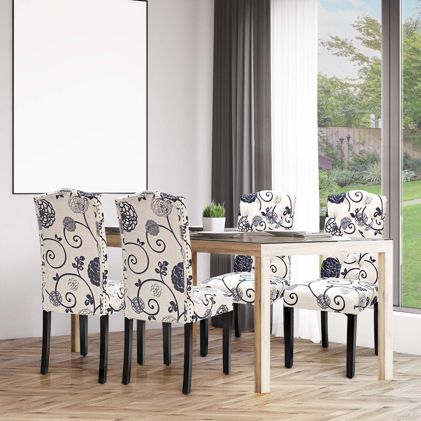 Giantex 4-Piece Tufted Fabric Dining Chair Set with Nailhead Trim, Padded Seat & Tall Backrest - Modern Upholstered Armless Parsons Chairs for Kitchen, Dining Room, Breakfast Nook & Home Decor