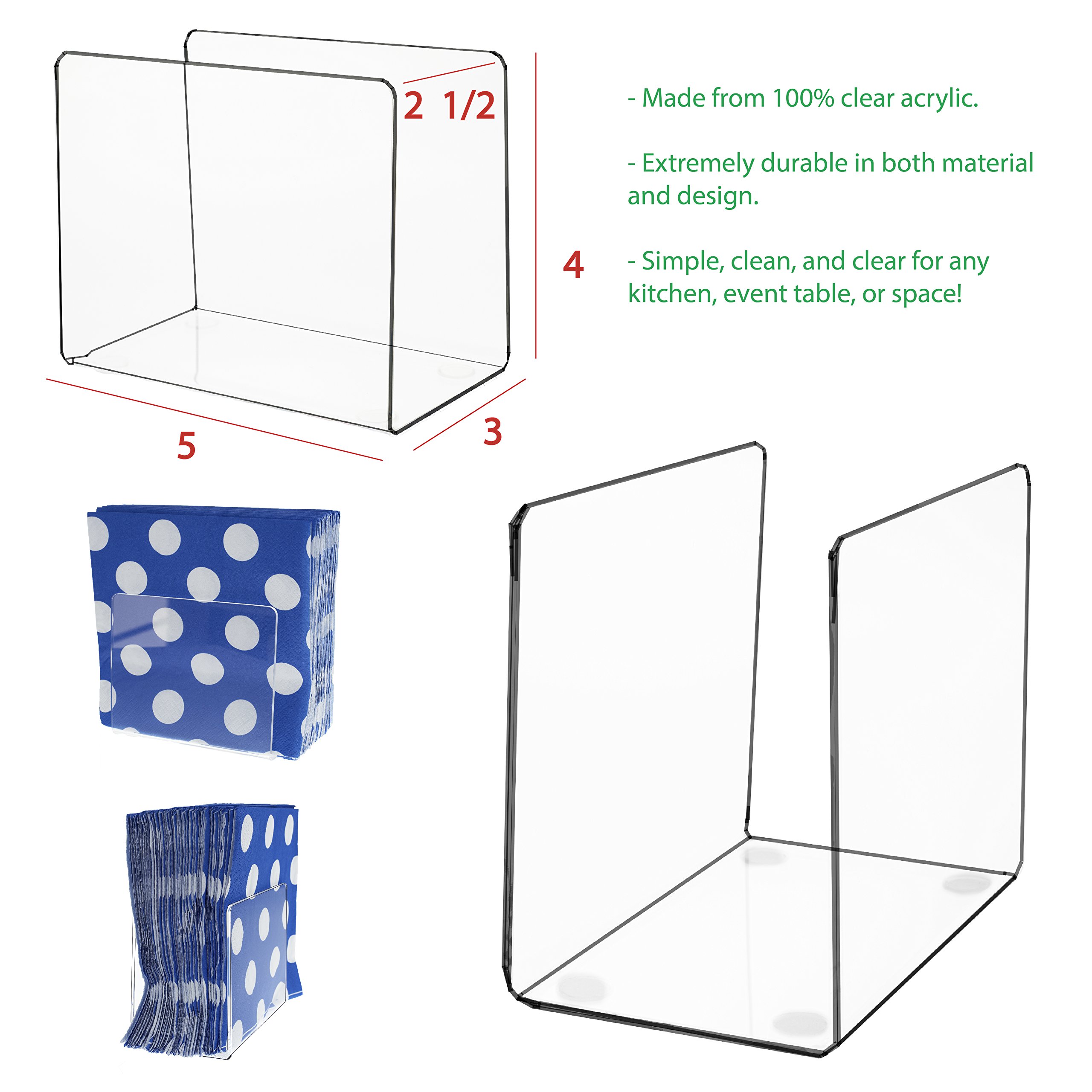 Source One Deluxe Clear Acrylic Napkin Holder - Premium Tableware Organizer for Restaurants, Home Dining & Party Decor - Perfect for Kitchen, Wedding, and Holiday Table Settings