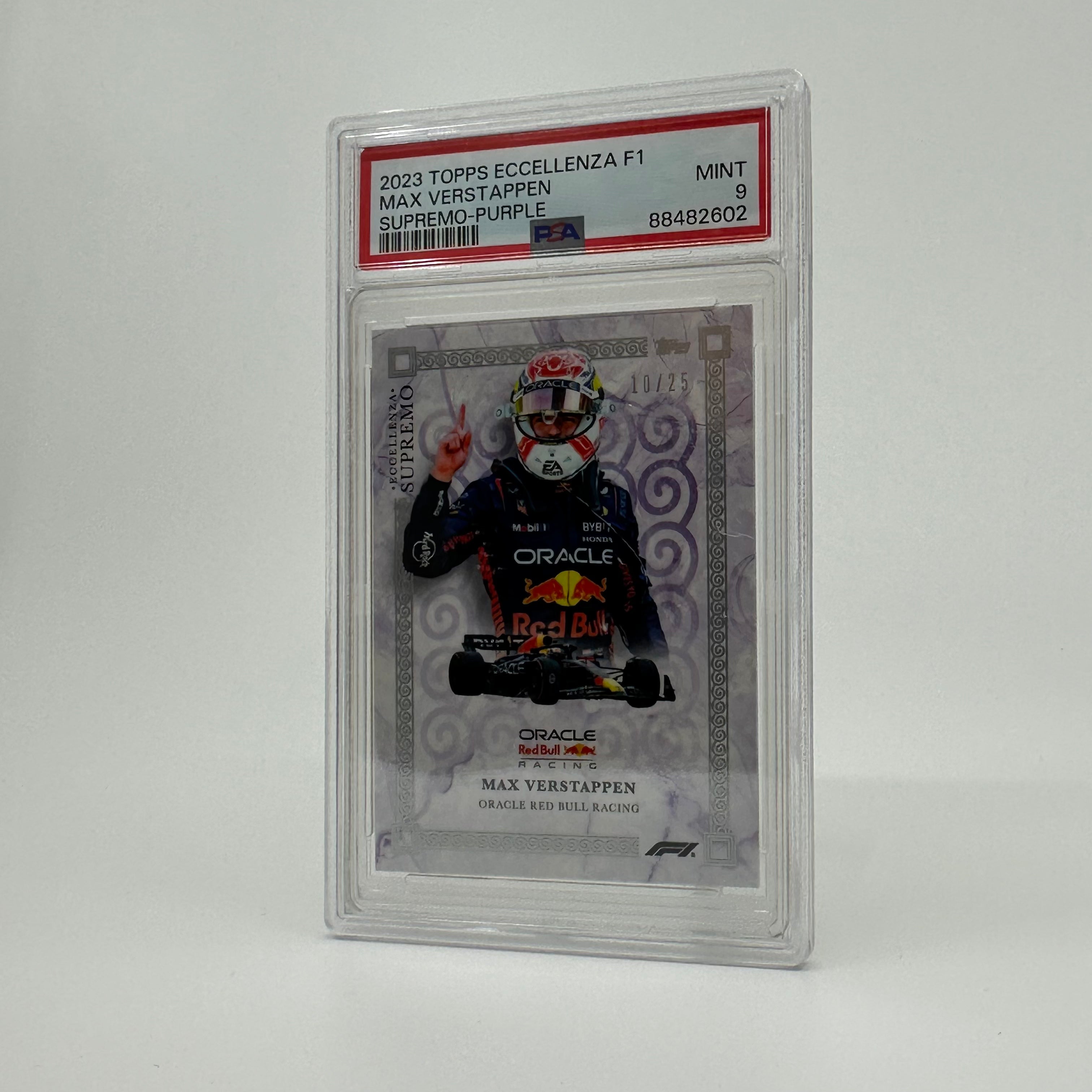 2023 Max Verstappen Eccellenza Supremo PSA 9 10/25 Purple Trading Card - Perfect for F1 Collectors, Racing Memorabilia Displays & Sports Card Investments