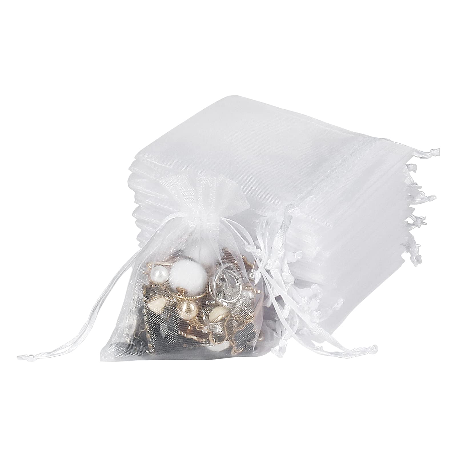 100PCS 8X10cm White Organza Drawstring Bags - Small Mesh Gift Bags for Jewelry, Wedding Favors, Christmas Party Favors & Special Occasions | Perfect for Jewelry Packaging, Bridal Shower Gifts & Event Decorations