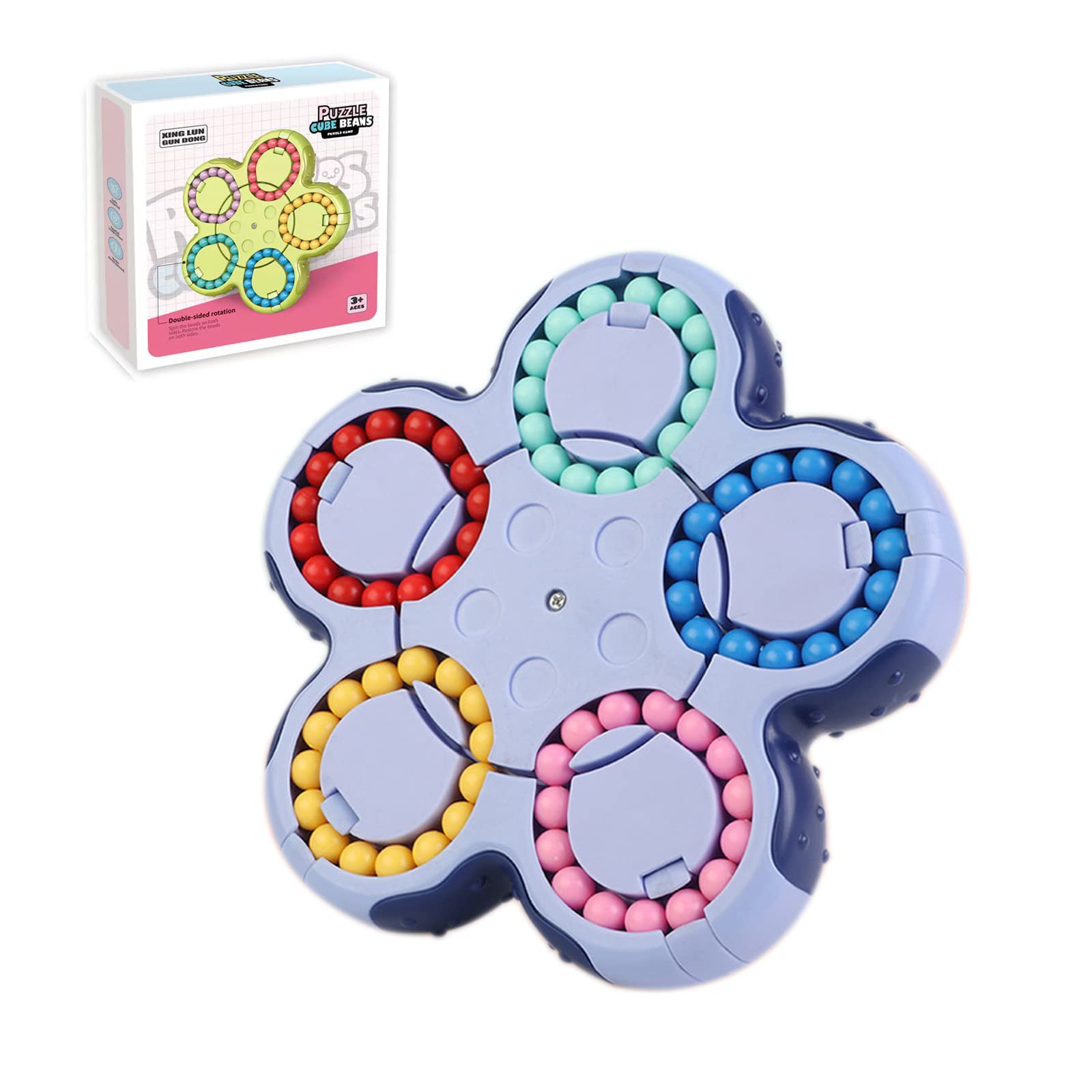 ODIKASO Fidget Spinner Toys - Rotating Magic Cube Puzzle Brain Teaser for Kids & Adults | Stress Relief, Autism Sensory Toys | Educational Learning Game for Home, Office & Classroom (Blue)