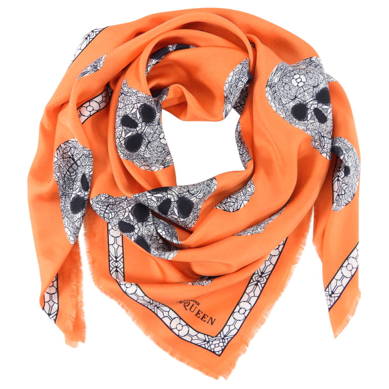 Alexander McQueen Large Orange Silk Shawl Skull Scarf - Luxury Fashion Accessory for Women, Perfect for Parties, Weddings & Evening Events