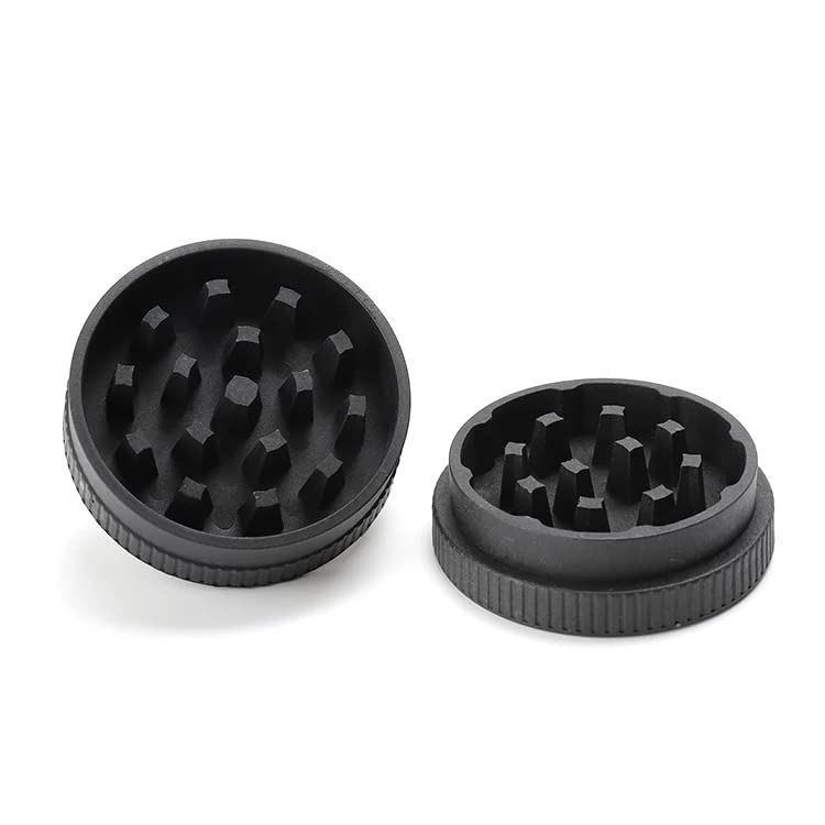 Premium Biodegradable BPA-Free Plastic Herb & Spice Grinder - 2-Piece Compact Portable Mini Crusher with Strong Teeth for Dry Herbs, Spices, Seasonings - Perfect for Kitchen, Camping & Travel Use - Black
