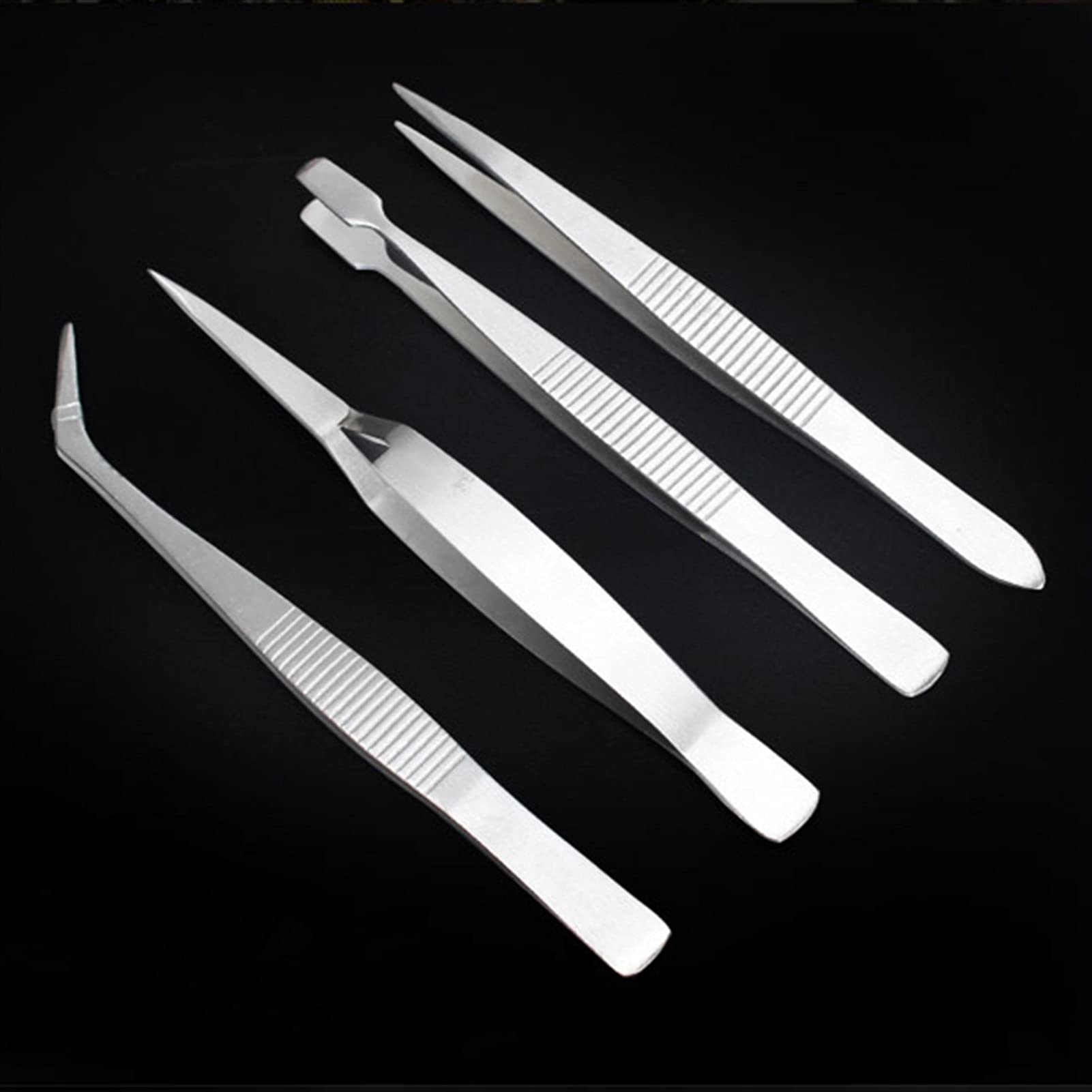 4-Piece Stainless Steel Precision Tweezers Set - Slant & Pointed Tips for Electronics, Eyebrows & Makeup - Anti-Slip Grip - Perfect for DIY, Jewelry Making & Beauty Care (Silver)