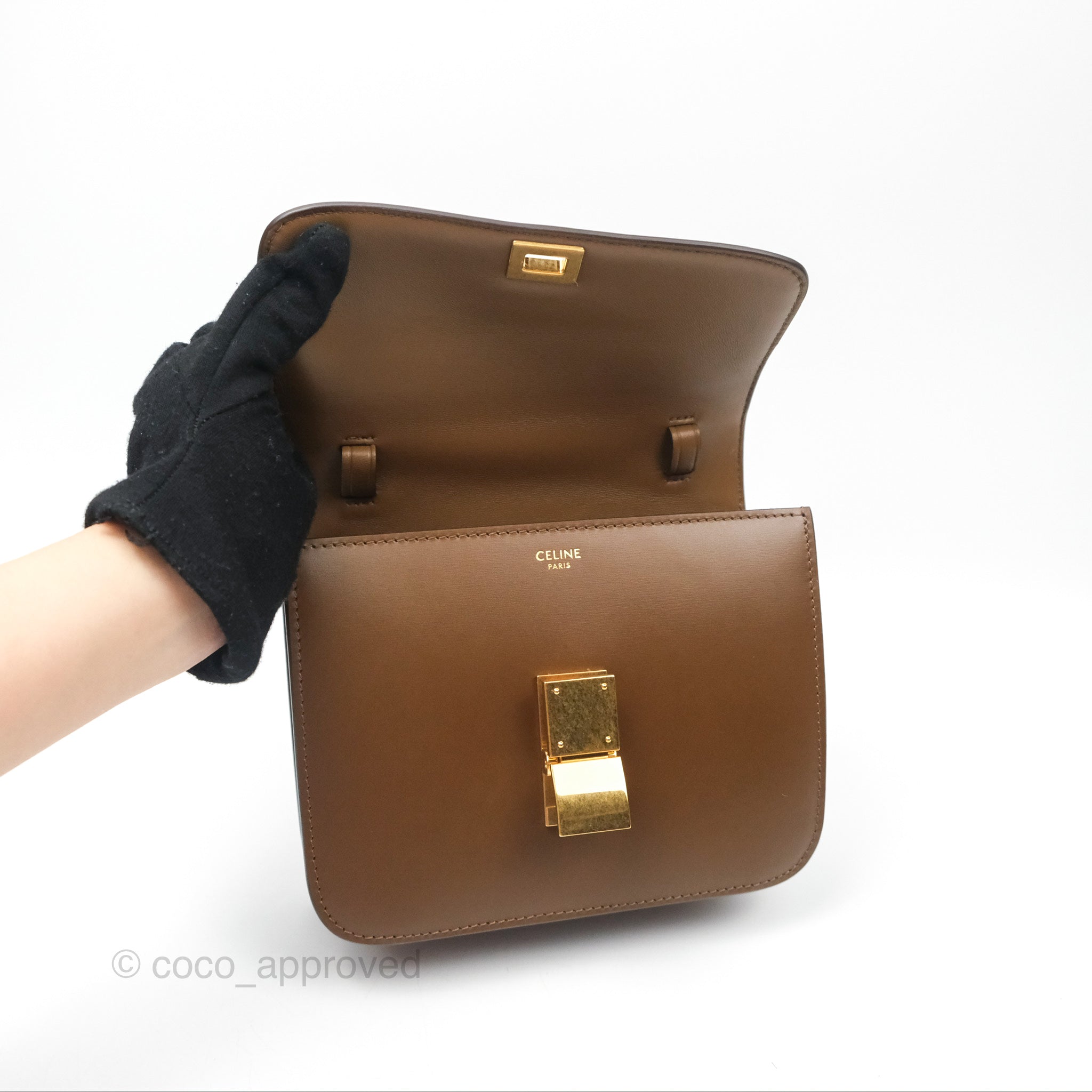 Celine Teen Classic Box Flap Bag in Caramel Calfskin Leather - Perfect for Work, Travel & Everyday Luxury