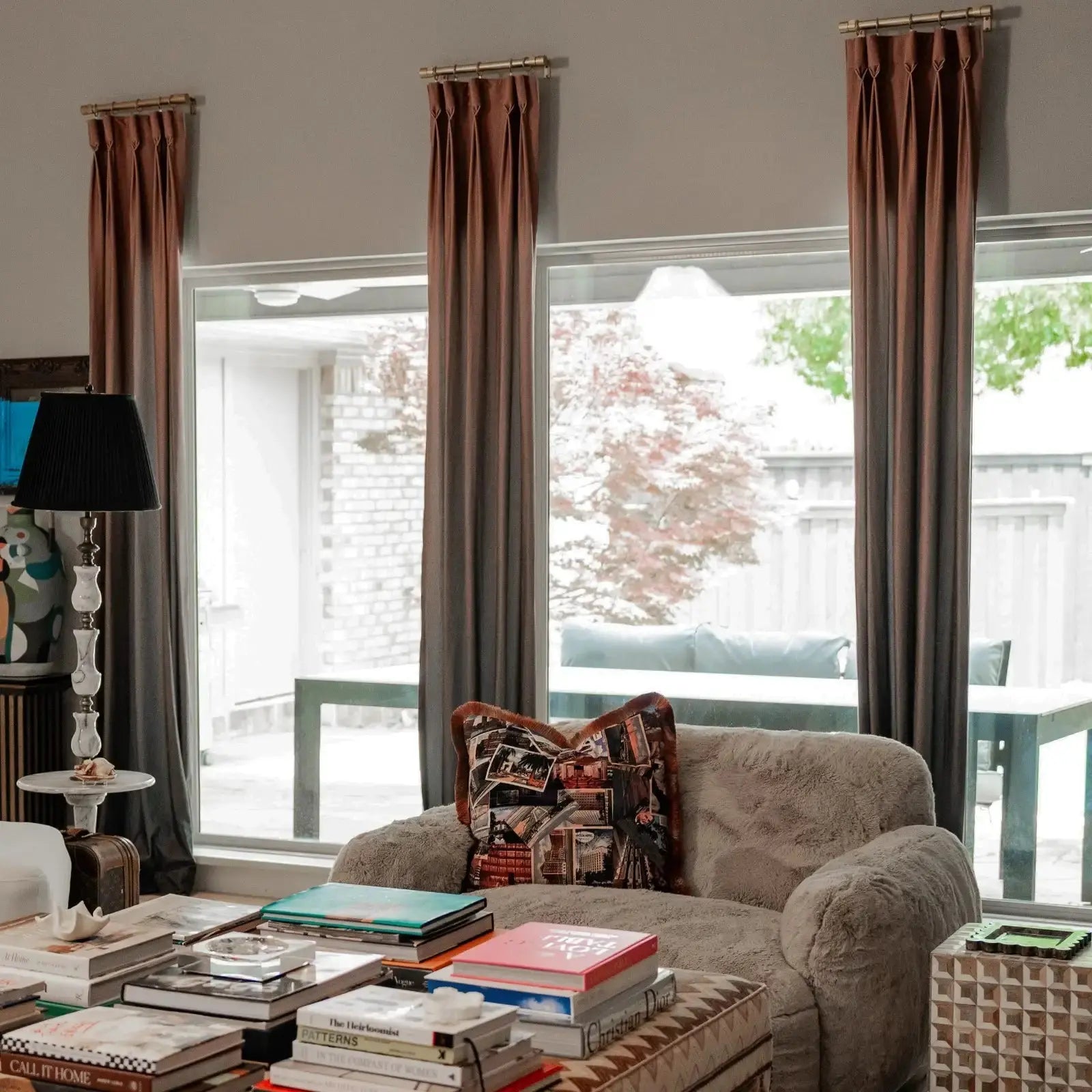 Amy Switzer Printed Velvet Pleated Curtains - Elegant Window Drapes for Living Room, Bedroom & Home Decor