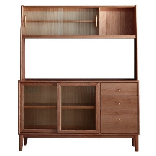 Solid Oak Wood Sideboard Buffet Cabinet - Rustic Farmhouse Dining Room Storage for Dishes, Linens & Entertaining Essentials