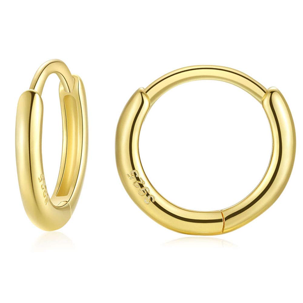 925 Sterling Silver Small Huggie Hoop Earrings for Women & Men - Hypoallergenic Cartilage Earrings (12mm) in Silver, Gold & Black | Perfect for Everyday Wear, Gifts & Pierced Ears
