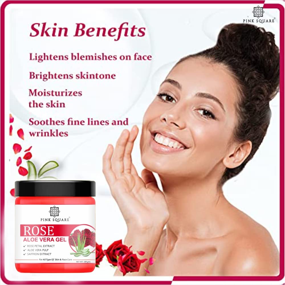 Pink Square Rose Aloe Vera Face Gel - 3 Pack (300g Total) for Daily Skincare, Reduces Dark Spots & Acne, Promotes Clear Skin | Perfect for Morning/Night Routine & Post-Sun Care