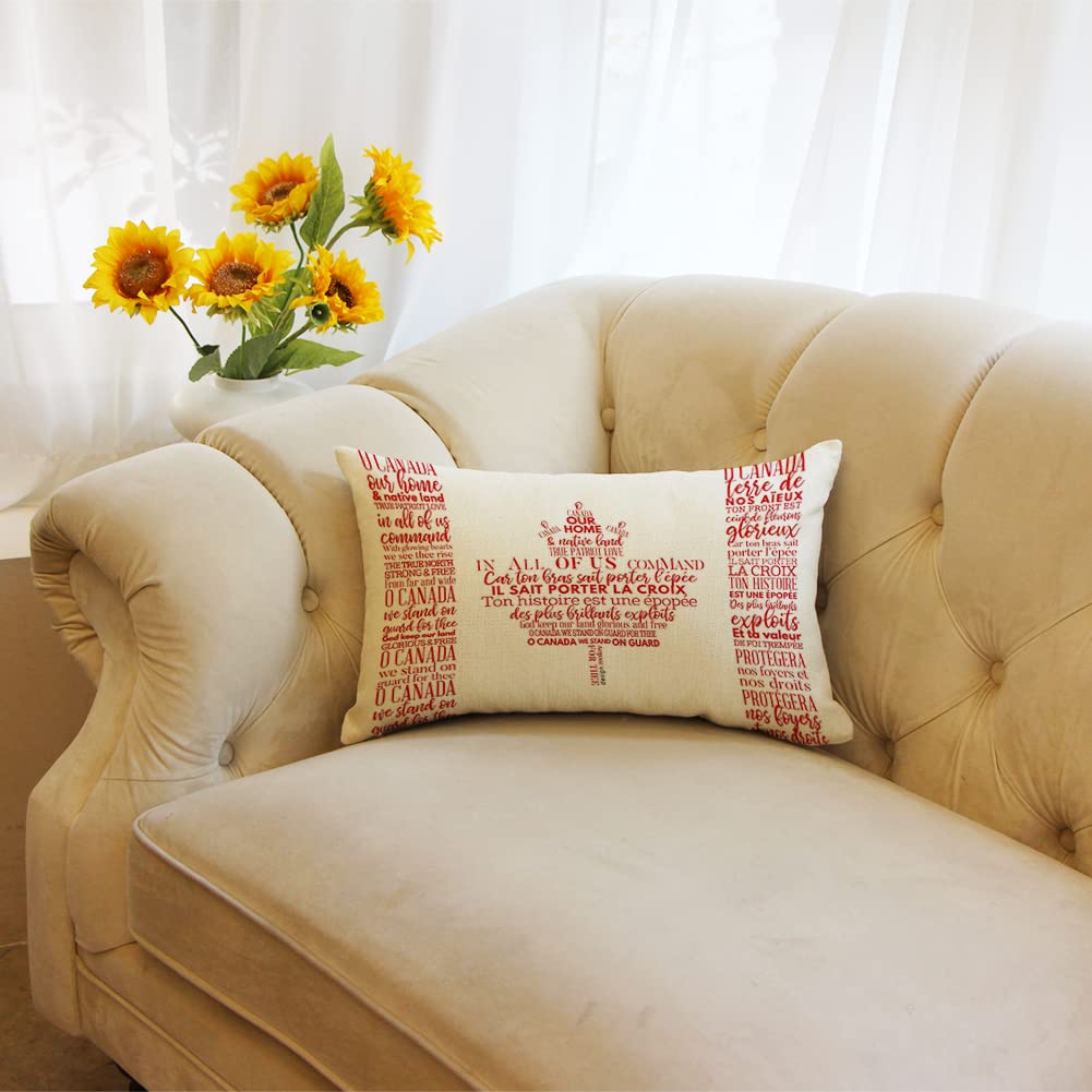Farmhouse Lumbar Pillow Covers 12x20 Inch - Canada Our Home Quotes - Decorative Cushion Cases for Sofa, Couch & Living Room - Cozy Home Decor Accent