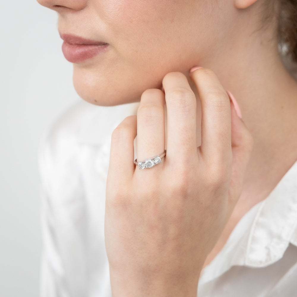 14K White Gold 1.5 Carat Diamond Trilogy Engagement Ring - 3 Round Brilliant Cut Diamonds for Wedding, Proposal & Anniversary Gifts