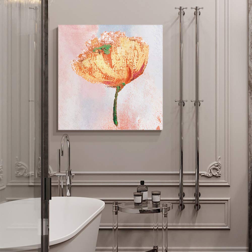 Abstract Orange Poppy Flower Canvas Wall Art - Modern Oil Painting Gallery Wrap Giclee Print - Stretched & Framed Ready to Hang - 12