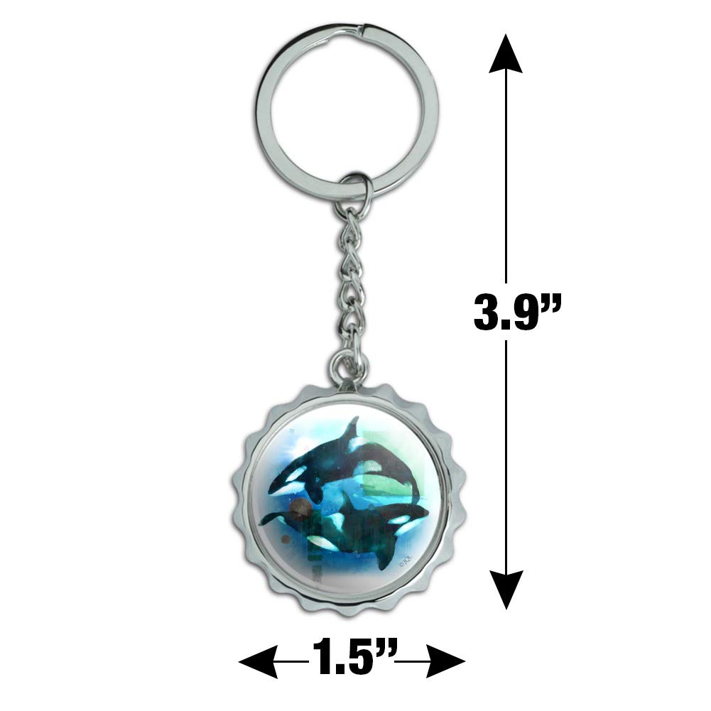 Orcas Killer Whales Watercolor Yin Yang Keychain - Chrome Plated Metal Bottle Opener - Perfect for Beach Trips, Whale Watching Gifts & Beer Lovers Accessories