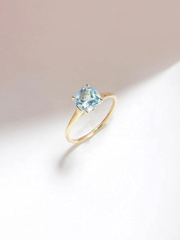 10K Yellow Gold Sky Blue Topaz Solitaire Ring for Women - Elegant Birthstone & Engagement Jewelry | Perfect for Anniversaries, Proposals & Special Occasions