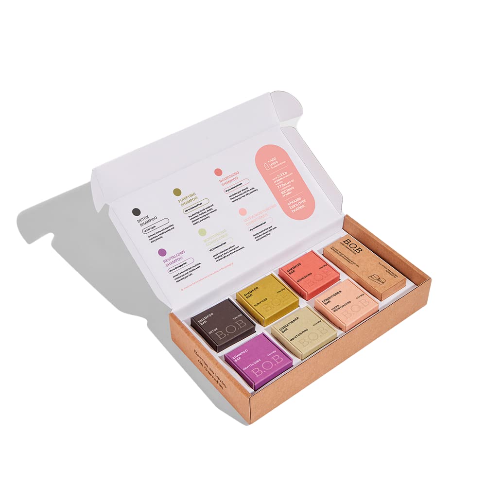 B.O.B BARS OVER BOTTLES Trial Pack - Natural Shampoo Bar & Conditioner Bar Set for Hair Care | Vegan, pH Balanced, Eco-Friendly & Plastic-Free | Waterless Zero Waste Solution for Travel, Camping & Sustainable Living