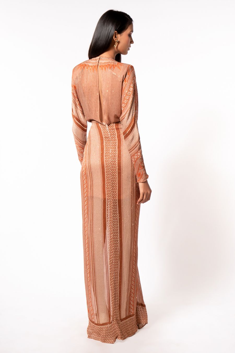 Elegant Dark Beige Placement Print Draped Maxi Dress for Women - Perfect for Weddings, Parties & Summer Vacations