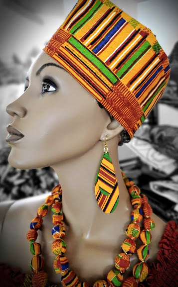 Morowa African Print Kente Earrings DP3227ER13 - Handmade Tribal Jewelry for Women, Unique Ethnic Dangle Earrings for Parties, Weddings & Cultural Events