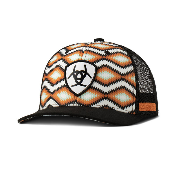 Ariat Southwest Print Orange & Black Women's Trucker Hat - Stylish Western Cowgirl Cap for Outdoor, Rodeo & Country Fashion