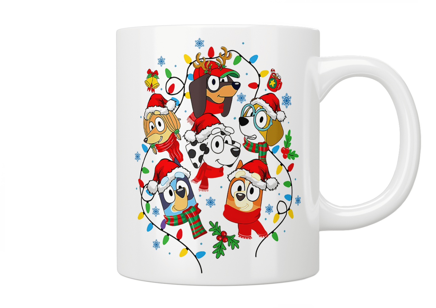 Bluey Christmas Lights Mug - 12oz Ceramic Coffee Cup with Festive Holiday Design - Perfect for Hot Cocoa, Tea, or Gifts for Bluey Fans