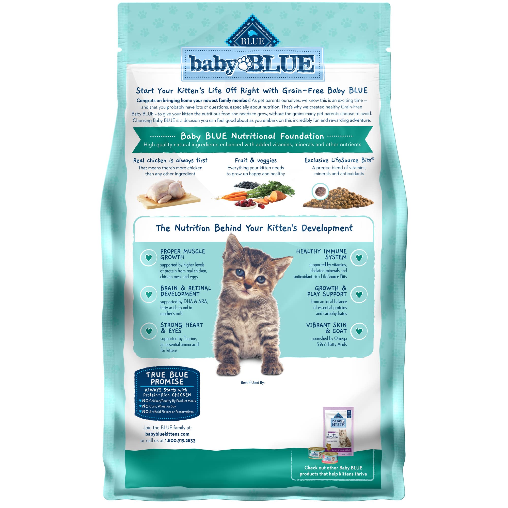 Blue Buffalo Baby BLUE Natural Grain-Free Kitten Dry Cat Food - High Protein Healthy Growth Formula with DHA & Savory Chicken - 2 lb Bag - Perfect for Growing Kittens & Picky Eaters