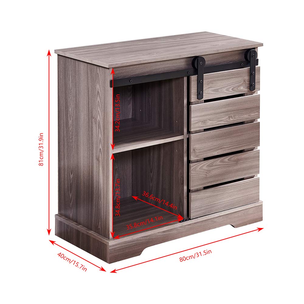 Rustic Barn Door Storage Cabinet - Farmhouse Style Sliding Wood Accent Chest with Adjustable Shelves | Entryway Organizer, Kitchen Buffet, Home Office Furniture for Living Room, Bedroom & Dining Area