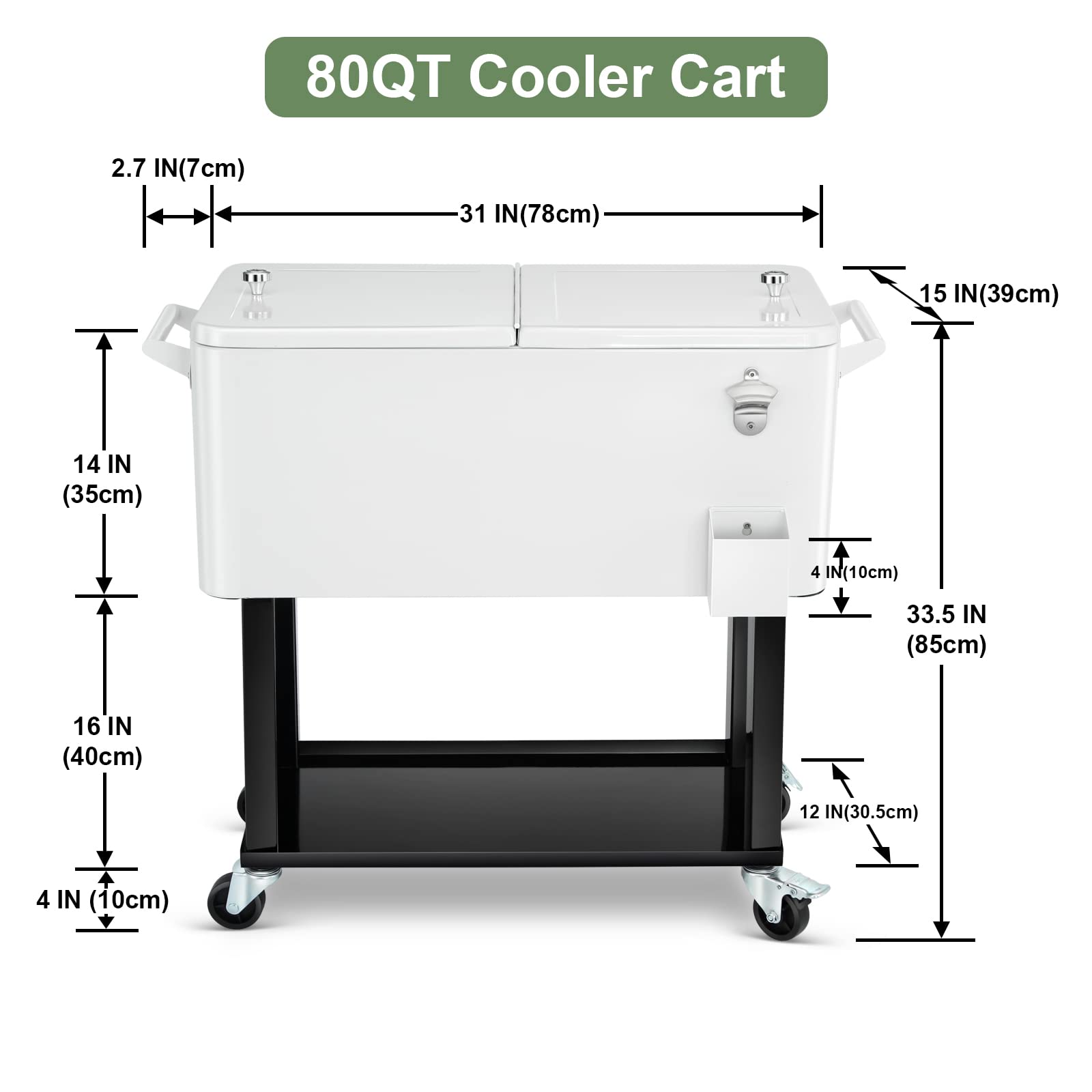 EDOSTORY 80 Quart Rolling Cooler with Wheels - Heavy Duty Outdoor Ice Chest for Camping, Beach, Tailgating & Backyard Parties - Includes Ice Scoop & Beverage Storage - Perfect for Picnics, BBQs and Outdoor Events