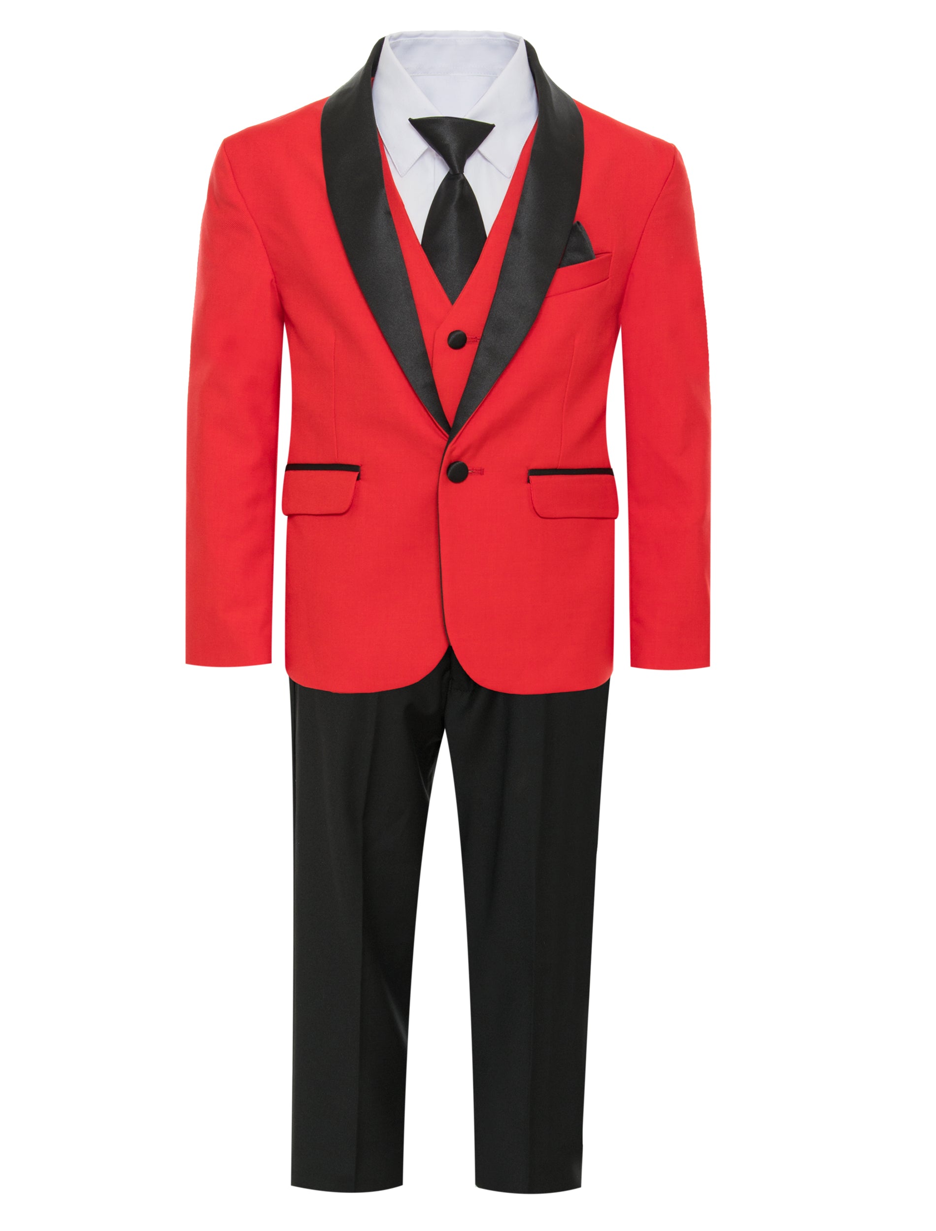 Boys Red & Black Shawl Tuxedo Suit - Formal Wear for Weddings, Parties & Special Occasions | Premium Kids Dress Suit