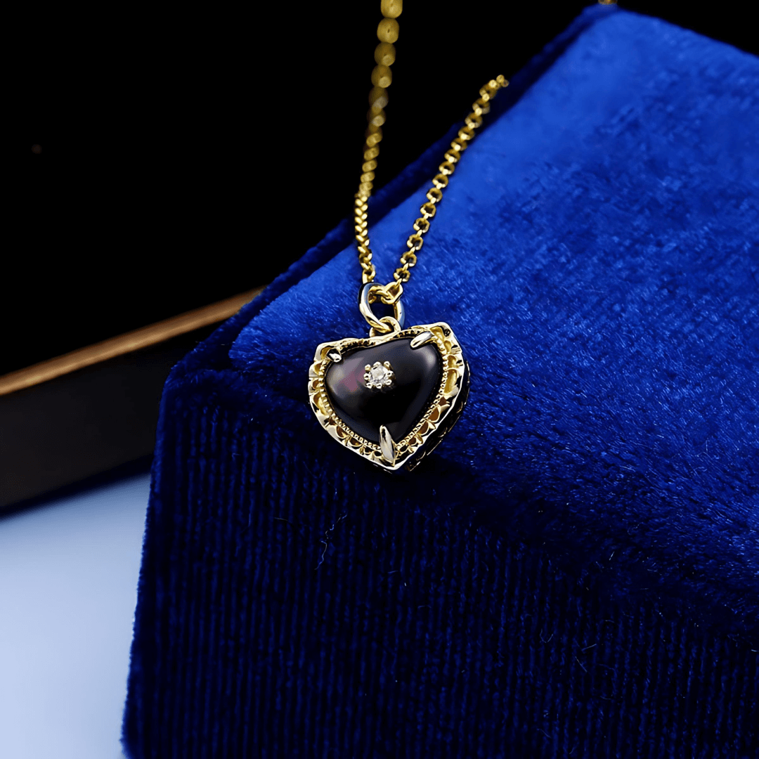 14K Gold Plated Vintage Heart Paua Shell Pendant Necklace for Women - Elegant Gift for Valentine's Day, Anniversary & Special Occasions | TB1111