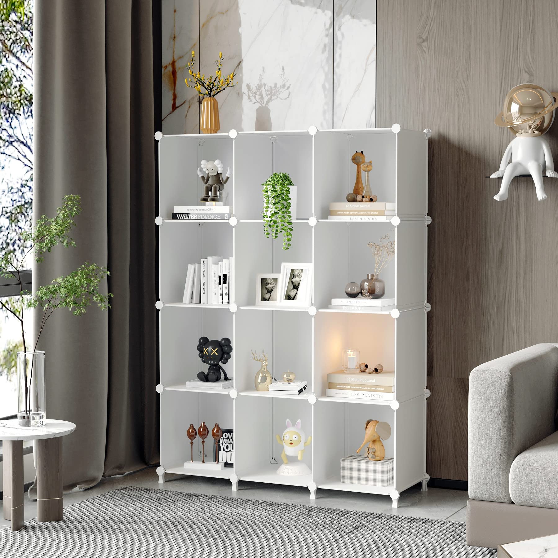 12-Cube Storage Organizer - Stackable DIY Closet Shelves for Home & Bedroom Organization - White
