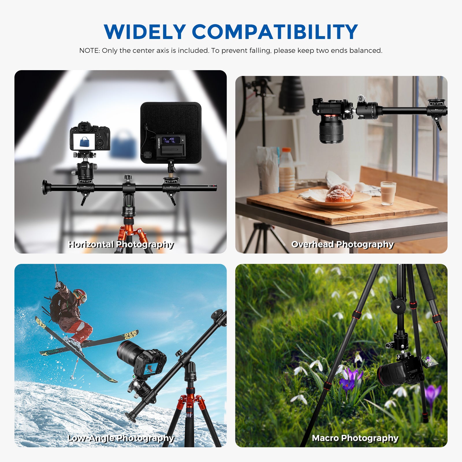 NEEWER 25/30 Inch 62cm/76cm Horizontal Tripod Center Axis - Professional Camera Tripod for DSLR, Video & Photography - Perfect for Travel, Vlogging & Studio Shoots