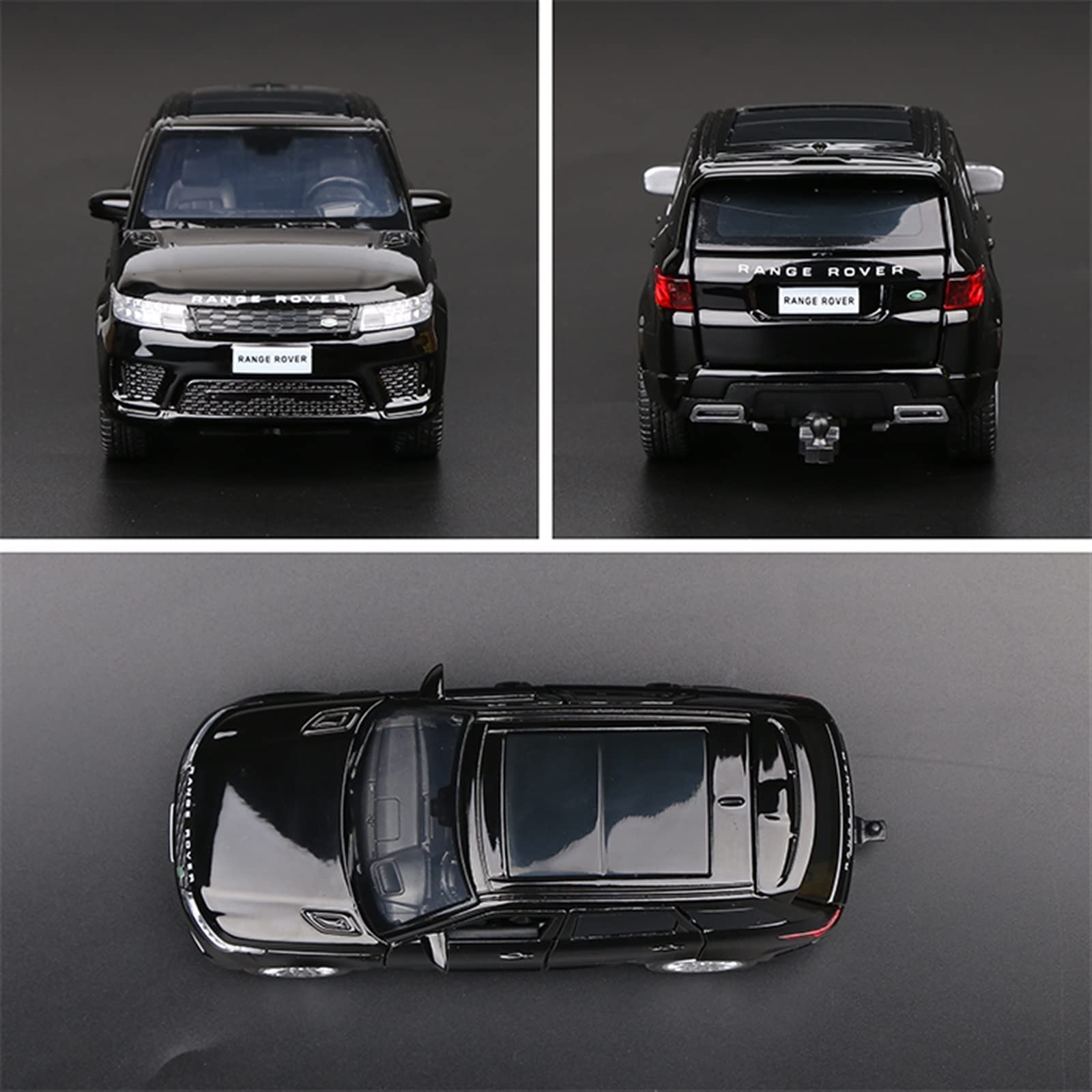 1:32 Scale Alloy Diecast Range Rover Sport SUV Toy Car with Sound & Light - Realistic Model Vehicle for Kids & Collectors - Perfect Gift for Boys & Girls - Playtime, Display & Collection (Black)
