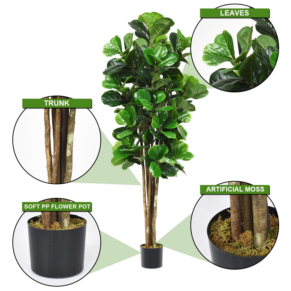 6FT Tall Artificial Fiddle Leaf Fig Tree in Pot - Realistic Fake Plant for Home, Office Decor - Perfect for Living Room, Bedroom & Indoor Spaces