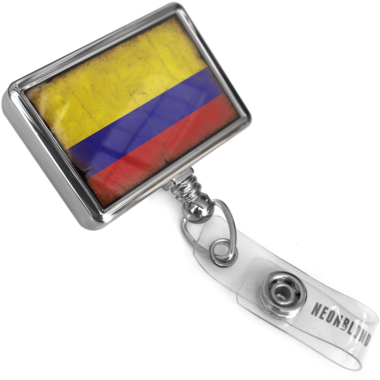 Vintage Colombia Flag ID Badge Reel with Bulldog Clip for Office & Events