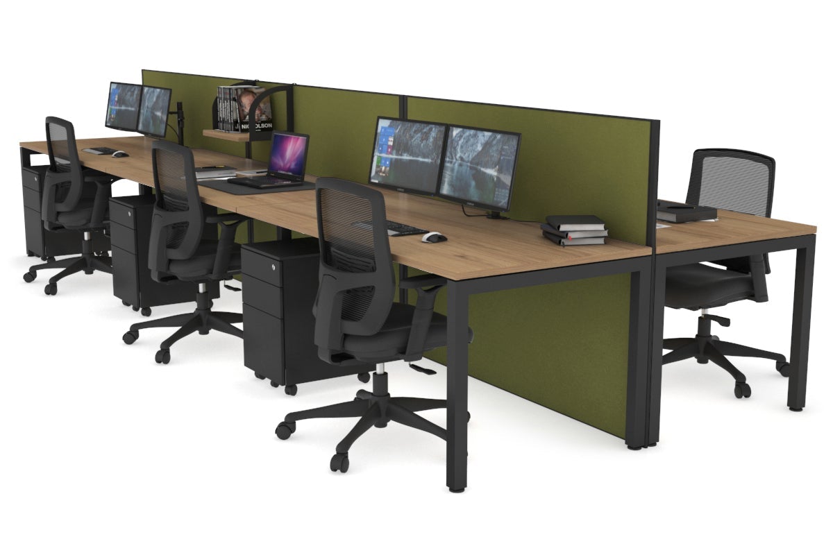 Horizon Quadro 6p Bench Square Legs Office Workstation - 1400L x 800W with Cable Management Scallop | Modern Office Furniture for Workspace & Conference Room Setup