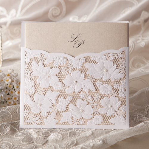 Worldoor® 50-Pack Pure White Lace Floral Wedding Invitations - Elegant Stationery for Bridal Showers, Birthday Parties & Special Events | Perfect for DIY Wedding Decor & Celebration Invites