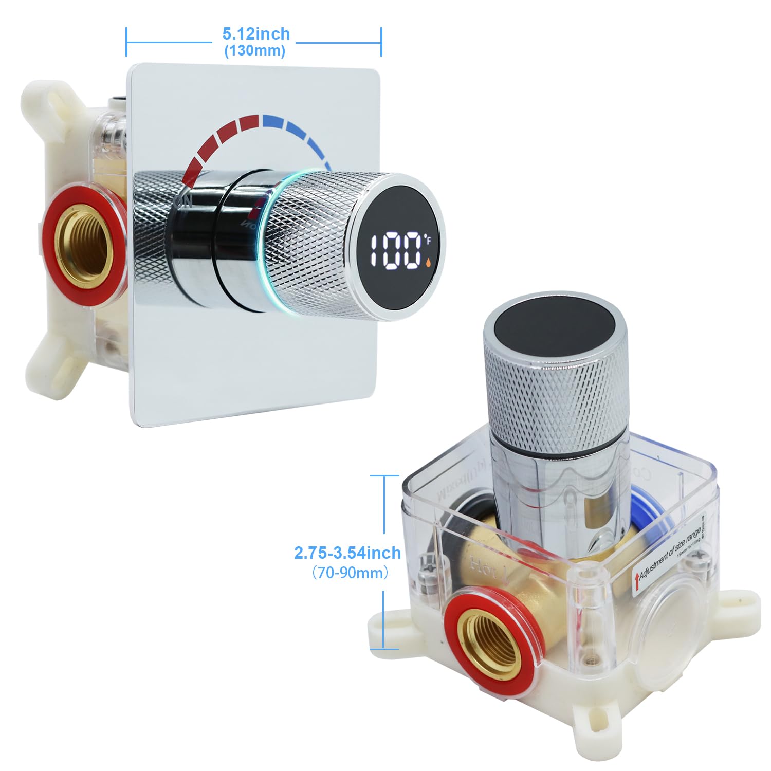 Digital Shower Valve with Temperature Display - Solid Brass Concealed Shower Diverter Kit with Wall Mount Body Jets & Individual Control - Polished Chrome Finish for Modern Bathroom & Spa Experience
