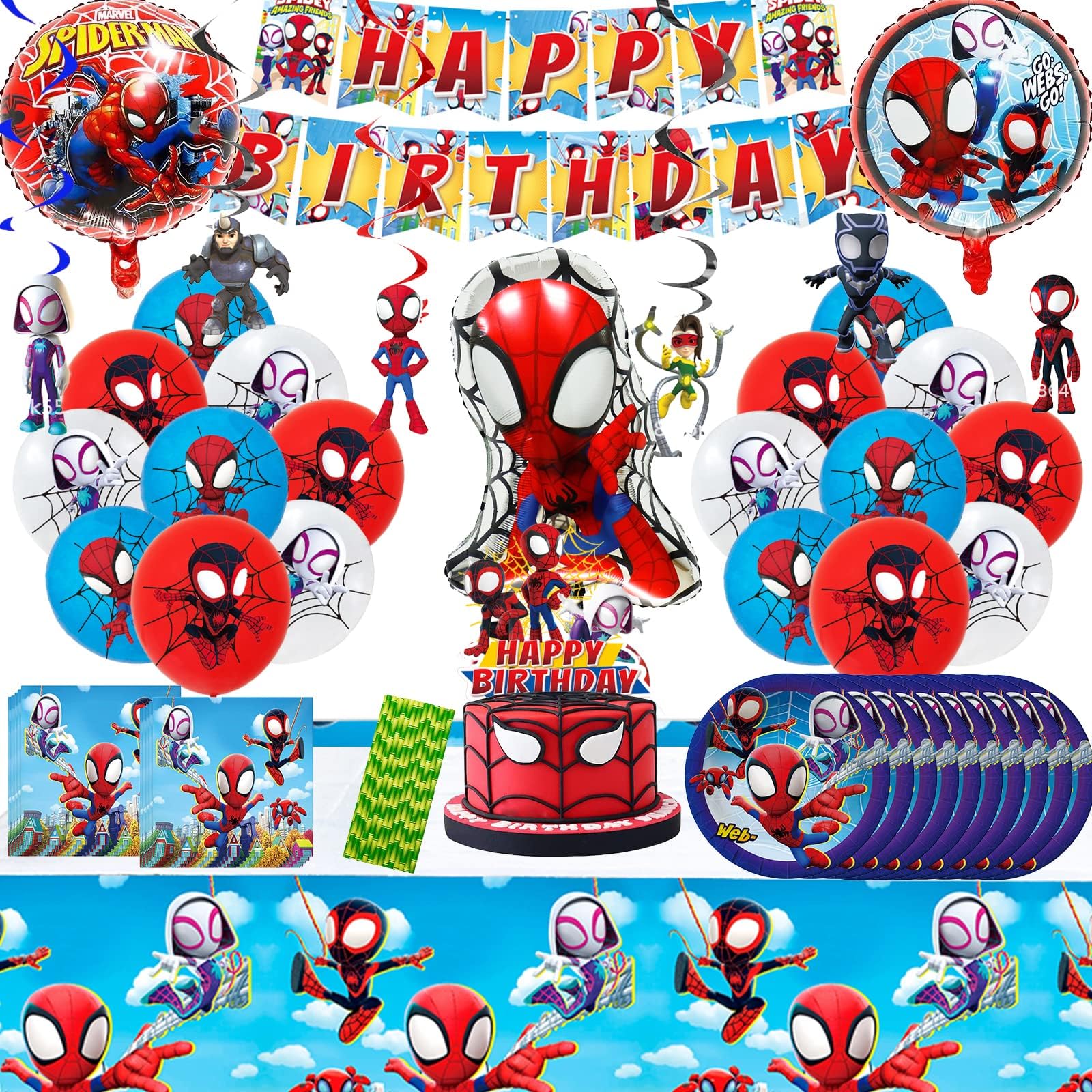 Spiderman Birthday Party Decorations Set - Cake Topper, Balloons & Table Decor for Kids Superhero Themed Party | Perfect for Birthday Celebrations, Baby Showers & Superhero Fan Events
