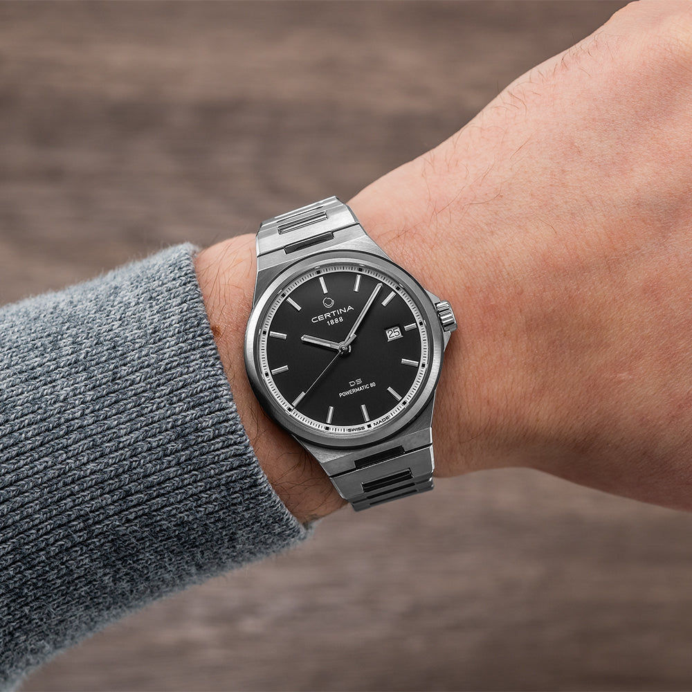 DS 7 Powermatic 80 Automatic Men's Watch - 39mm Black Dial Stainless Steel Bracelet | Dress & Business Casual Timepiece for Professionals