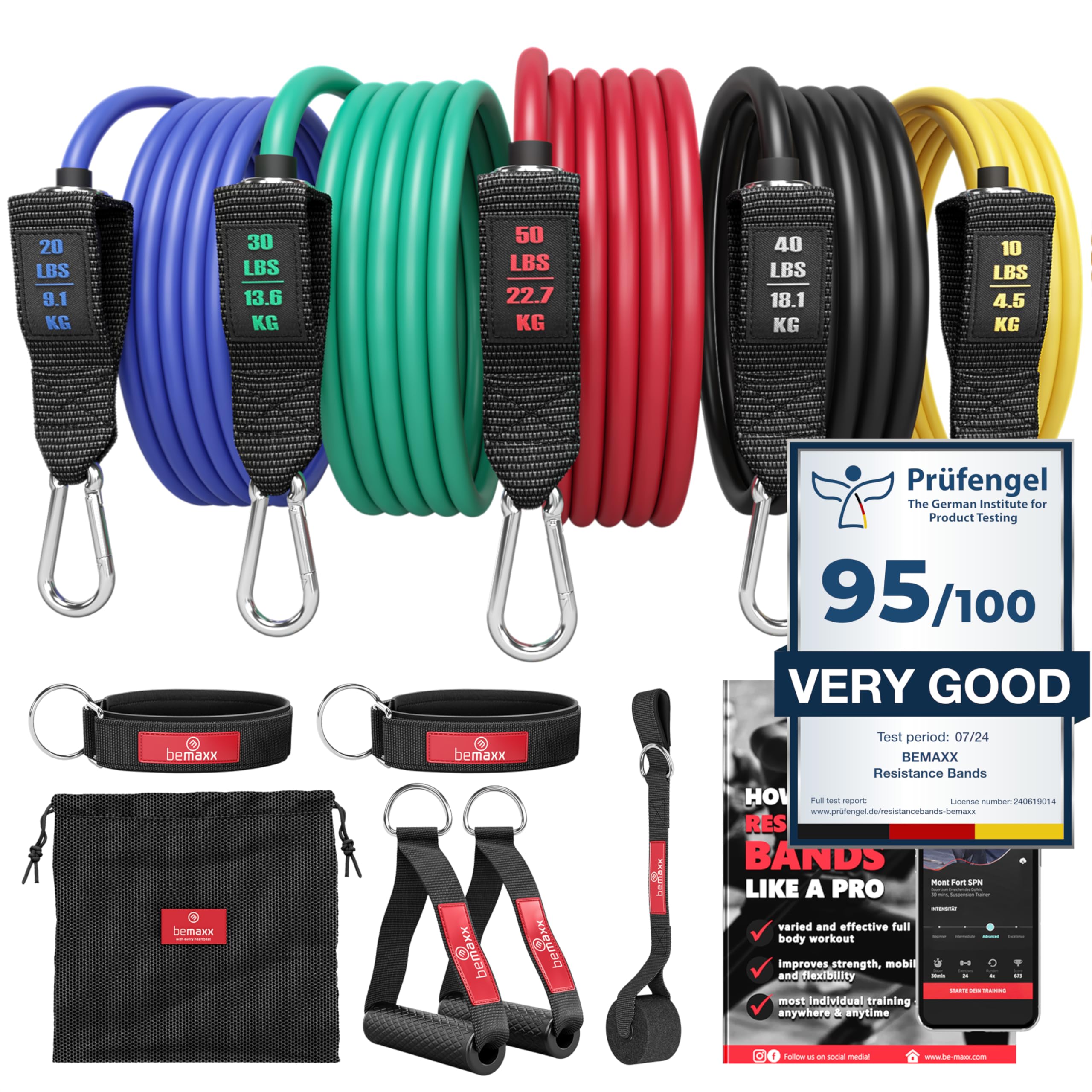 Premium 5-Piece Resistance Bands Set with Handles, Door Anchor & Ankle Straps - Heavy Duty Latex Tubes for Full Body Workout - Includes Free Exercise Ebook - Perfect for Home Gym, Powerlifting Training, Women's Fitness & Leg/Butt Workouts